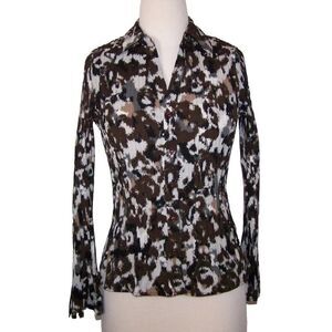 Apt. 9 Shirt Top Blouse PM Stretch Accordion Pleats Long Sleeves Brown Black